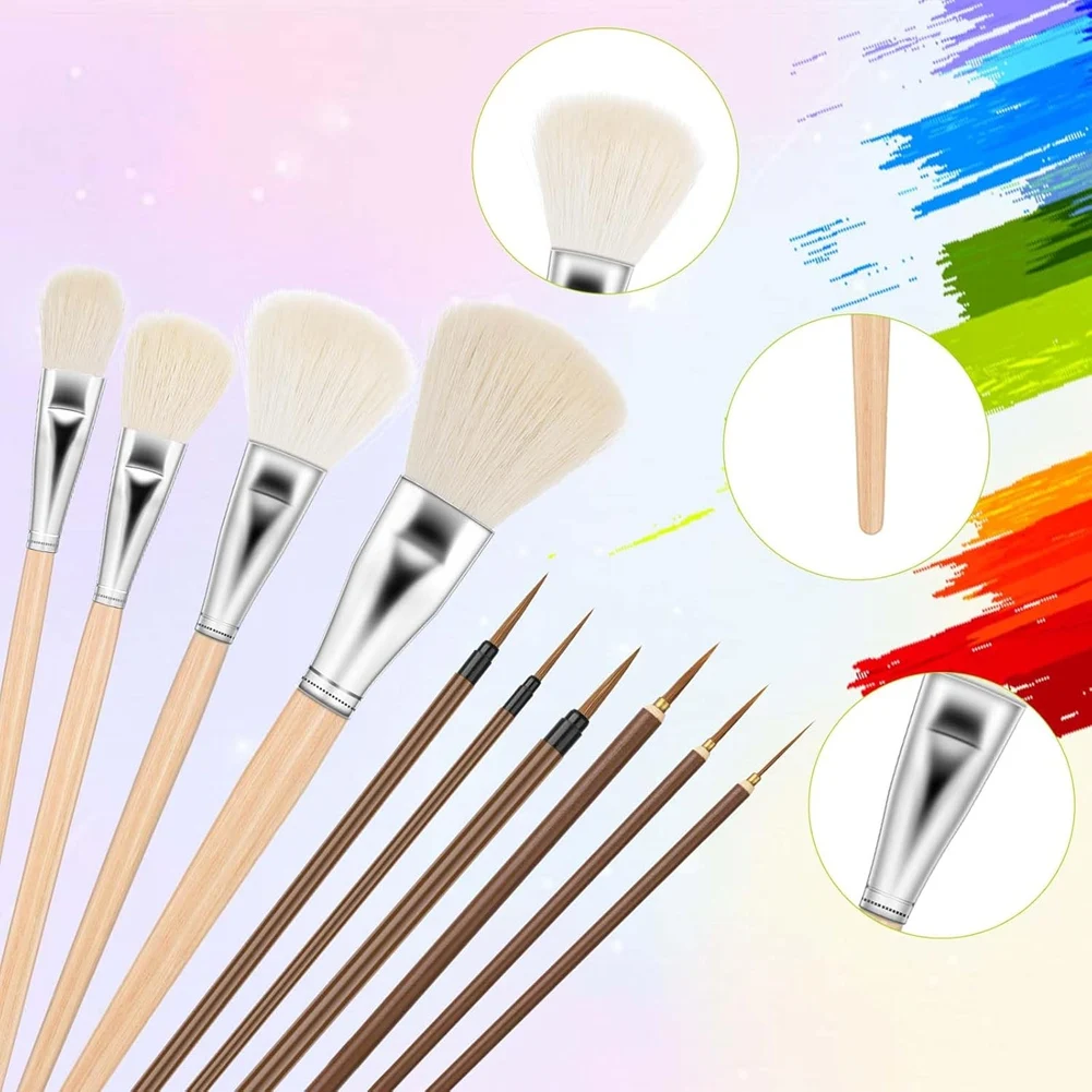 N36R-11 Pieces Pottery Glaze Tools Different Shapes Wooden Brushes Brush Set For Students Artists Adults