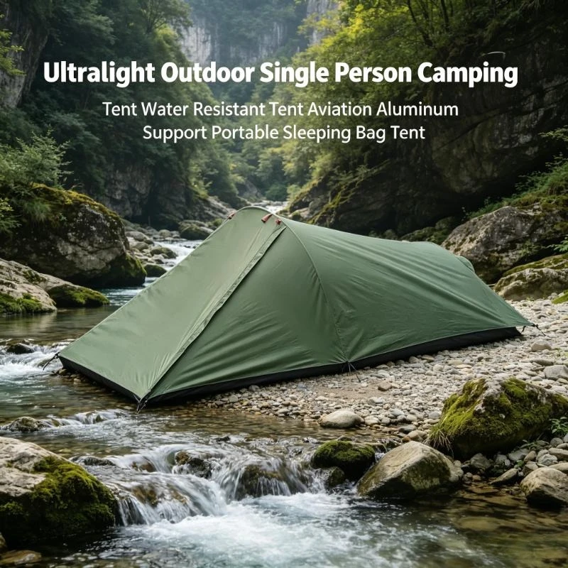 Carpa de Camping Ultraligera para una Persona, Resistente al Agua, con Soporte de Aluminio de Aviación, Portátil, para Dormir al Aire Libre