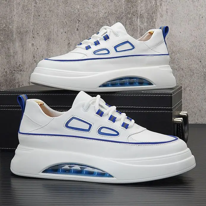 Zapatos informales de cuero natural para hombre, calzado deportivo con cordones, zapatillas con cámara de aire de diseñador de marca, zapatos planos con plataforma blanca
