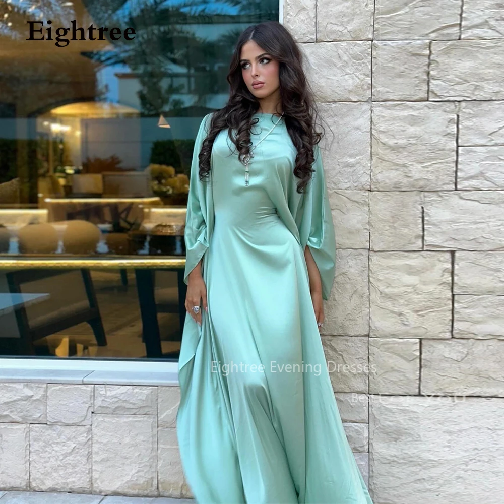 

Eightree Mint Greem Long Sleeve Evening Party Dresses Elegant Women Prom Party Gowns Floor Length Simple Formal Casual Dress