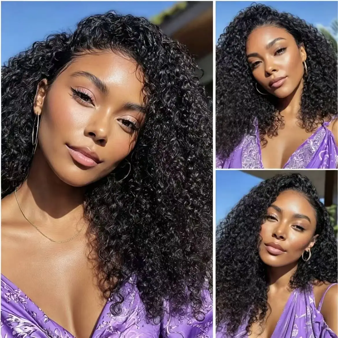 3 IN 1 Kinky Curly Half Wig With Drawstring Seamless Upgrade Glueless Human Hair Ready To Wear Wig Beginner Friendly Remy Brazilian 100% Human Hair Headband Flip Over Wigs For Women