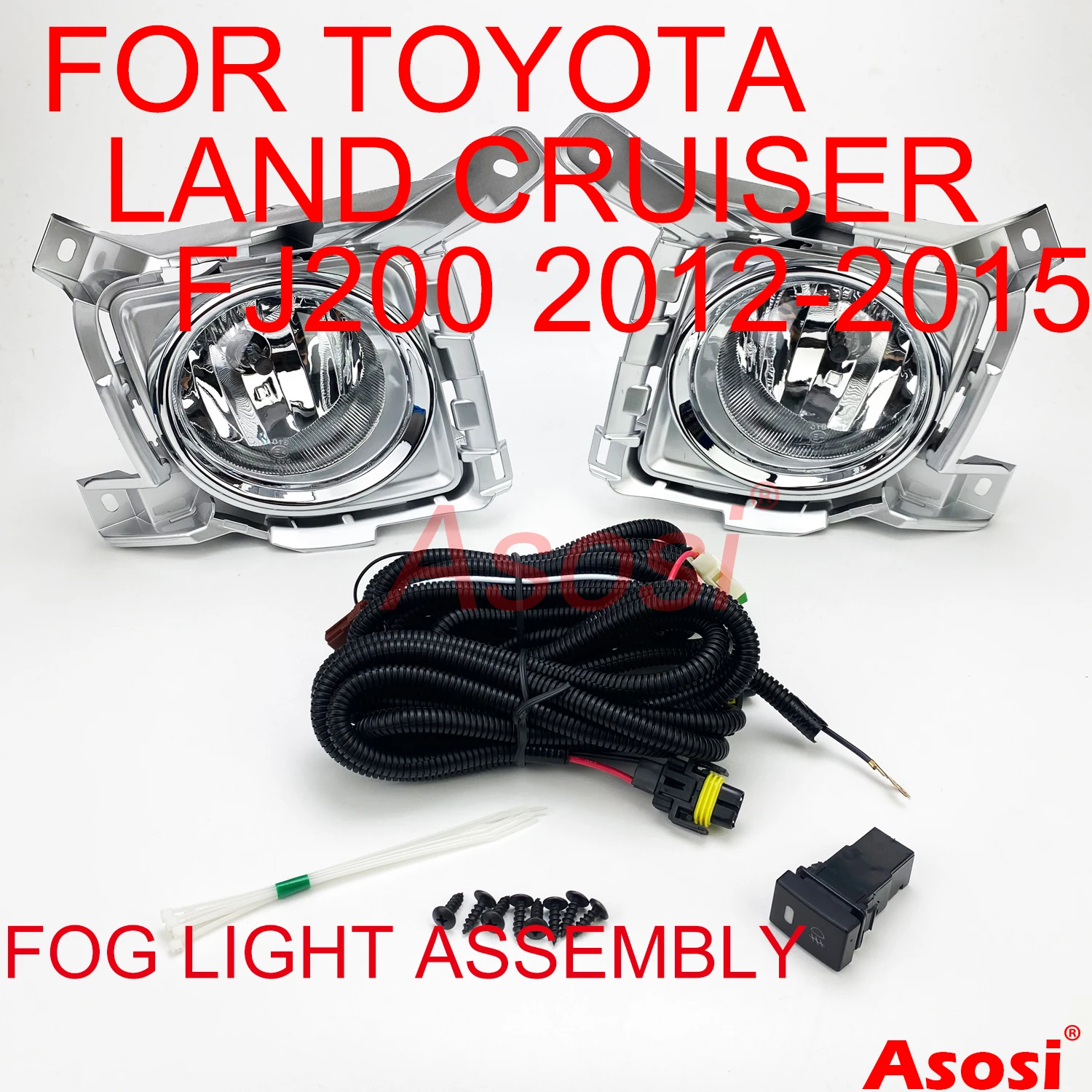 Front Bumper Fog Lamp Driving Lights Complete Kit For Toyota Land Cruiser FJ200 2012 2013 3014 2015 Left Right Side Silver Bezel