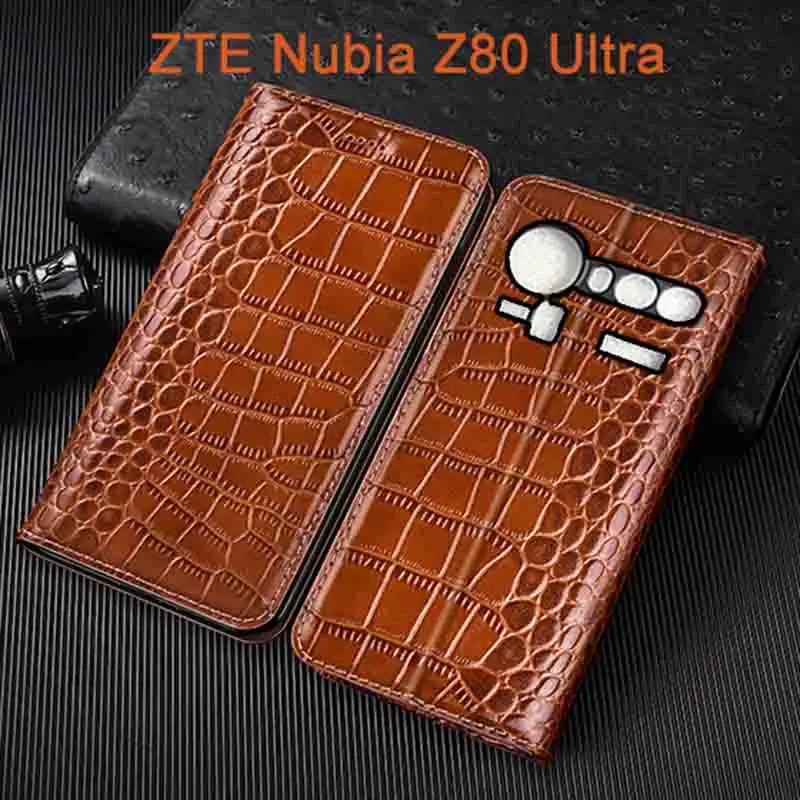 Crocodile Genuine Leather Flip Case For ZTE Nubia Z60 Z60S Z70 Z70S Z80 Pro Ultra Phone Cover Card Cases Scratch Proof