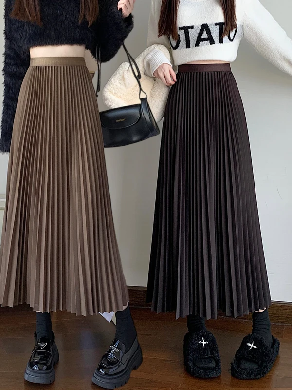 

Original High Waist A-Line Pleated Skirt Women's Midi Length Slimming Spring Summer Elegance Long Skirt Commute Korean Style ...