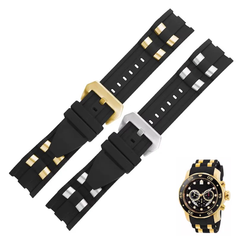 

26mm rubber Watch strap accessories compatible for Invicta Russian Professional Divers silicone metal pellet watch bracelet
