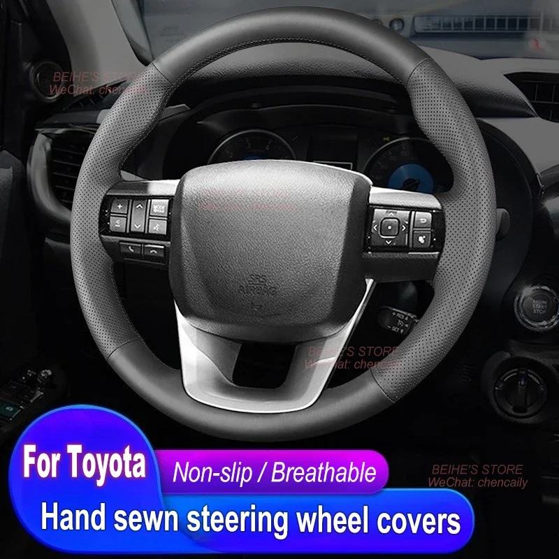 Hand-stitched Non-slip Durable Nappa Leather Car Steering Wheel Cover for Toyota Fortuner 2016 Interior Accessories
