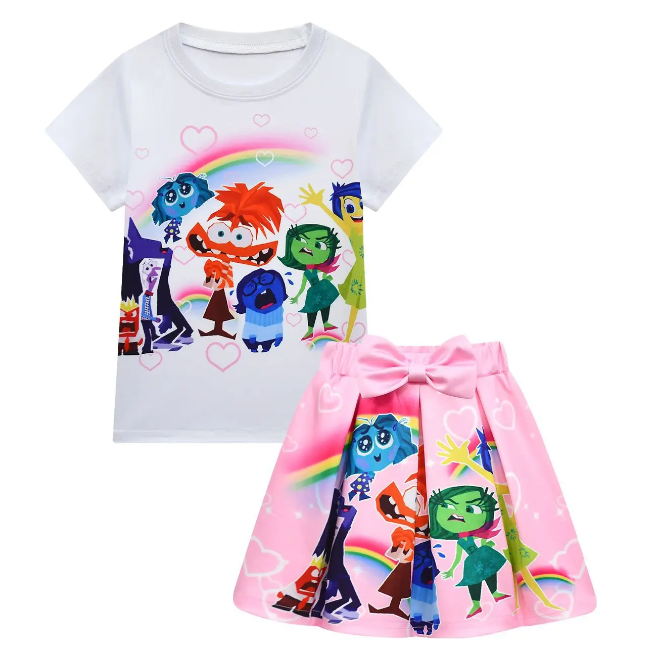 Girls Cosplay Inside Out 2 Joy Envy Costume Cartoon Print T-Shirt+Skirts+Bag Sets Children Birthday Party Toddler Girls Clothes