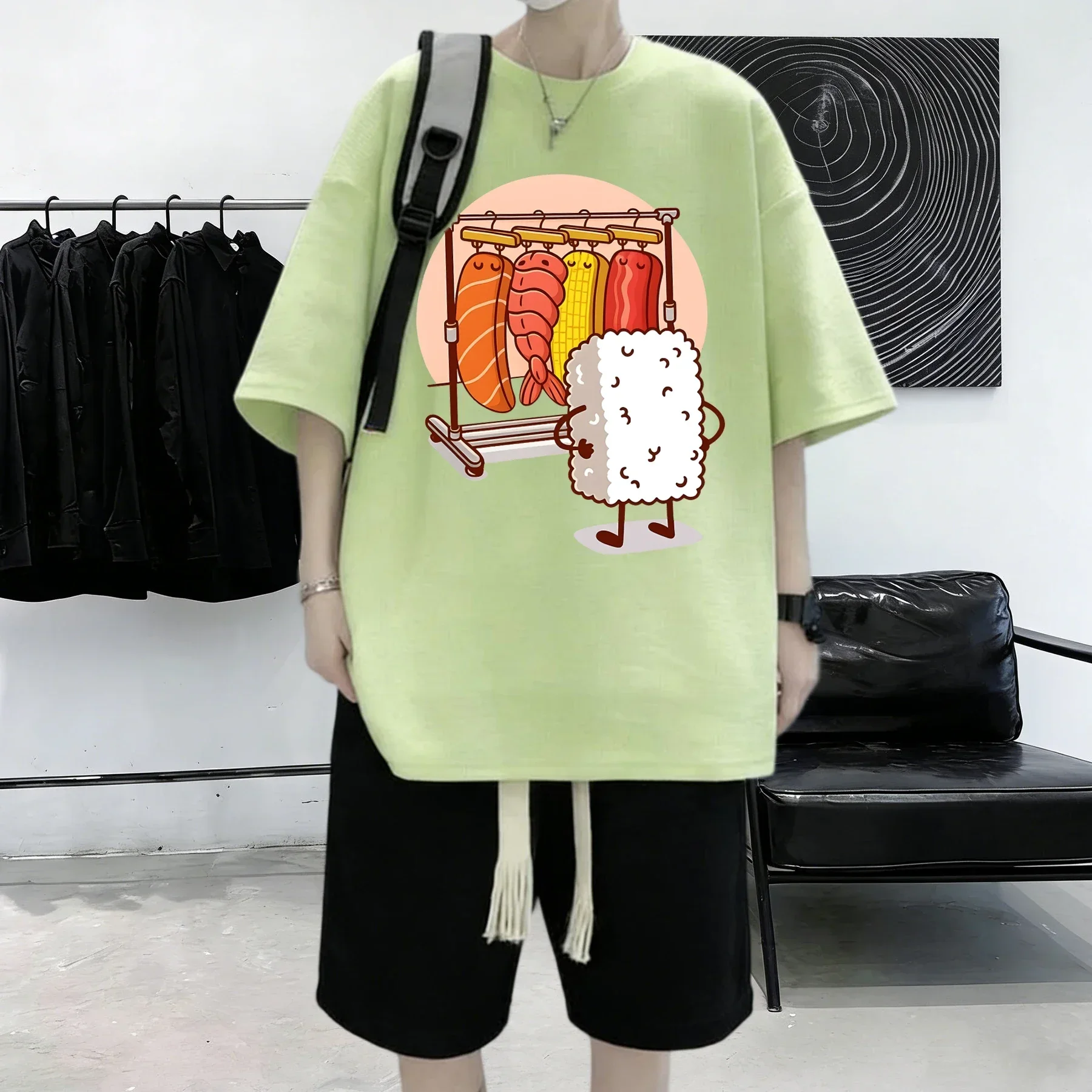 Stunned Sushi Rice And Vegetable Roll Prints Mens Summer Casual Cotton Tops Street Simple T-Shirts Daily Fashion Clothing