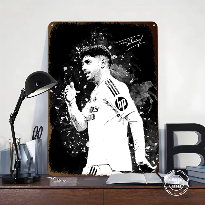 Federico Valverde Portrait 3D Texture Metal Poster Customized Wall Art Tin Sign Gift for Mancave Decoration Garage Decorations