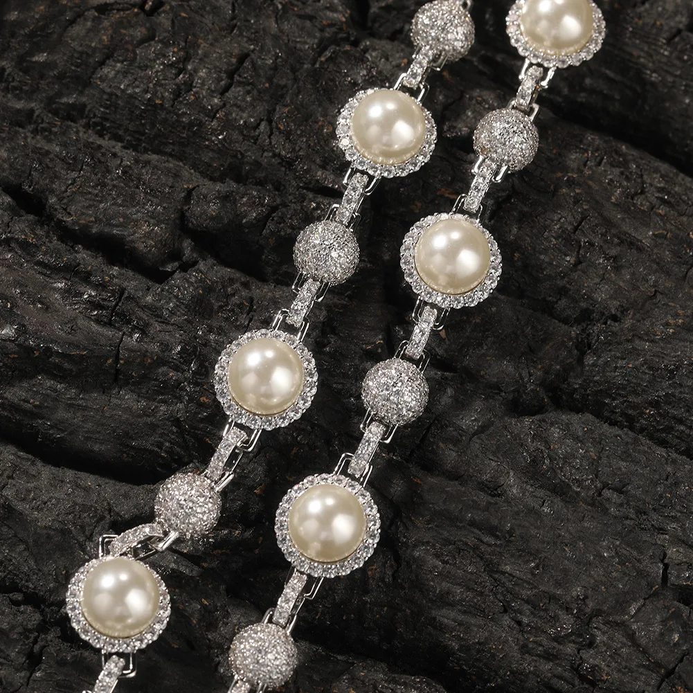 

2022 Unique Style Pearl With CZ Zircon Chain Bling Bling Iced Out Brass Chains CZ Necklace Fashion Hip Hop Jewelry BN092