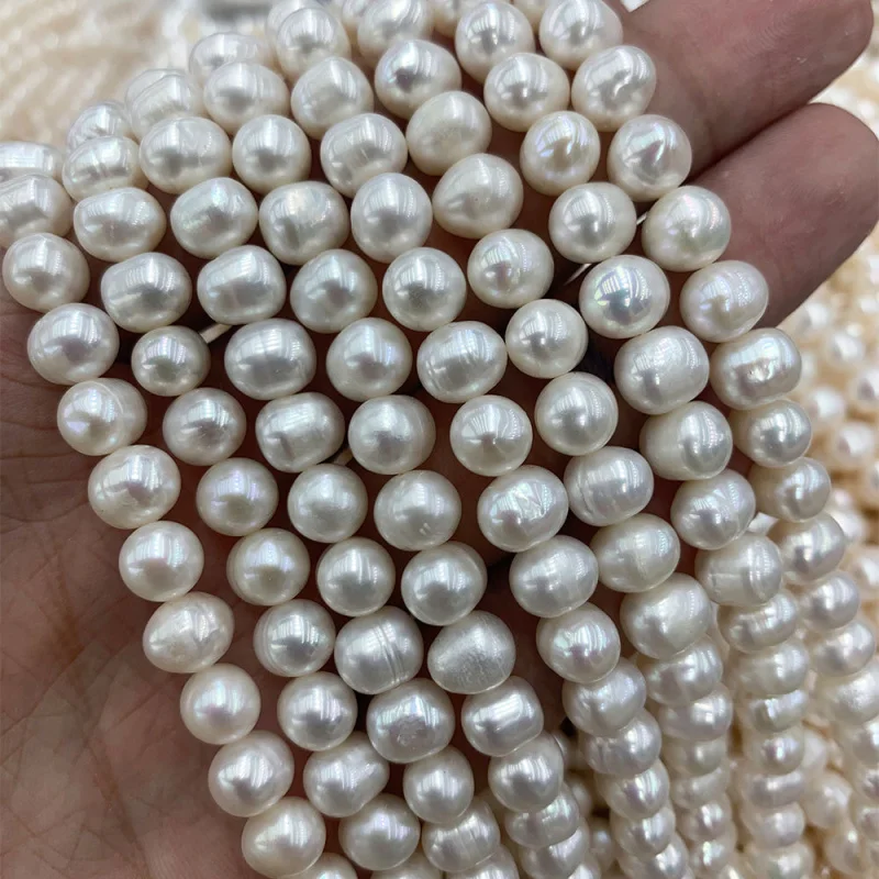 

Oval high-gloss threaded natural , loose pearls, semi-finished freshwater pearl necklace