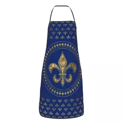 Custom Fleur-De-Lys Gold And Royal Blue Apron  Bib Fleur De Lis Lily Flower Cooking Kitchen Tablier Cuisine Chef Gardening