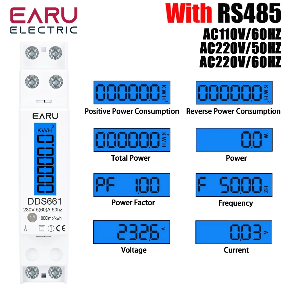 Jednofazowy watomierz z podświetleniem Moc Cyfrowy wyświetlacz LCD Miernik zużycia KWh 60A 110V 230VAC 50Hz Watomierz na szynę Din