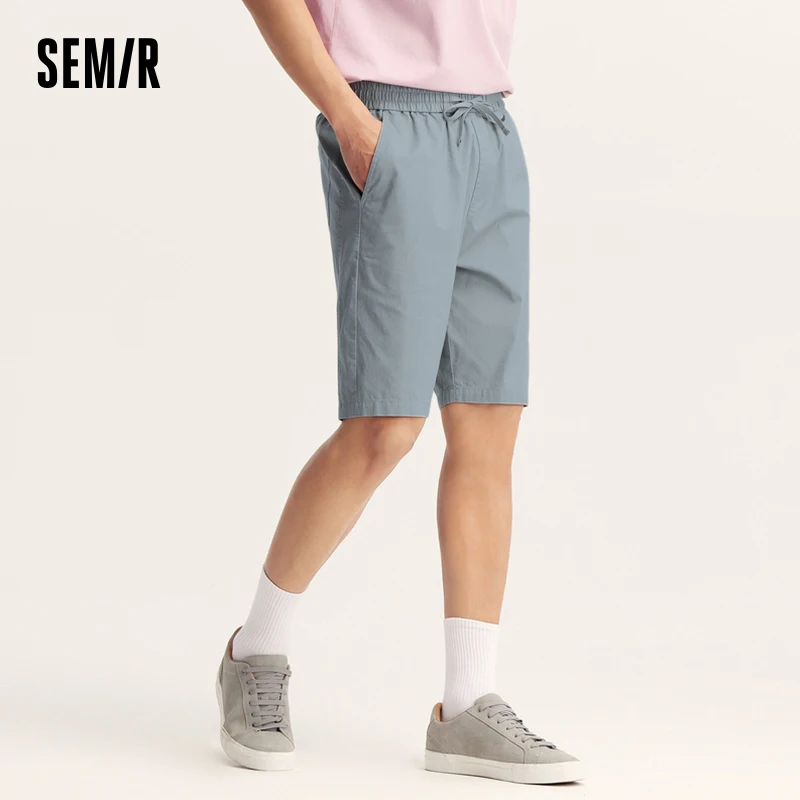 Semir-Pantalones informales de longitud media para hombre, Shorts holgados de pierna recta de cinco pulgadas, Color sólido con cordón, novedad de