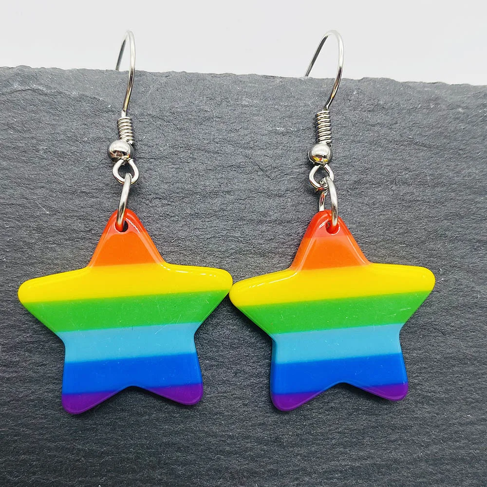 أقراط عصرية من الأكريليك بألوان قوس قزح أقراط على شكل نجمة وقلب مثلية أقراط متدلية على شكل فتاة للسيدات هدايا أعياد الميلاد #3
