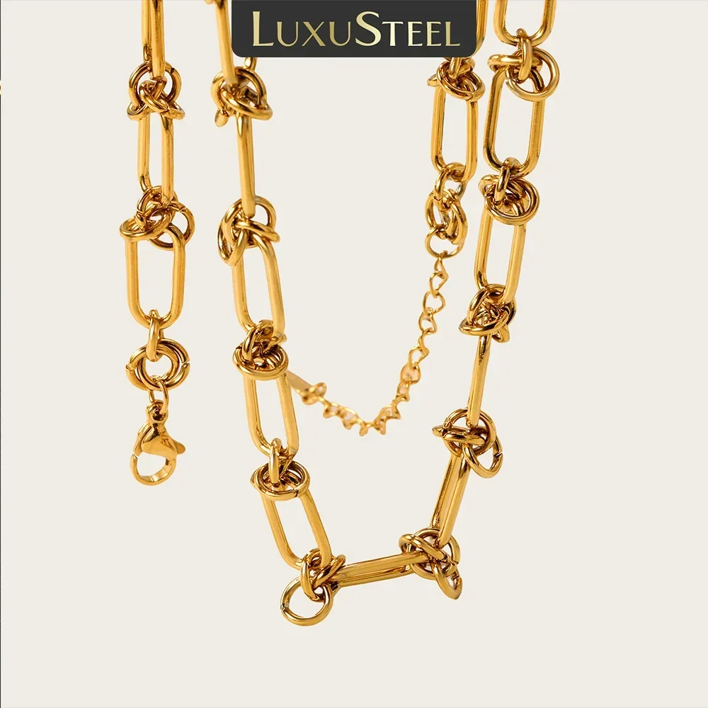 LUXUSTEEL Trendy Geometric Pendant Necklace Stainless Steel Female Necklace Waterproof Golden Simple Chain Pendant Jewelry Gift
