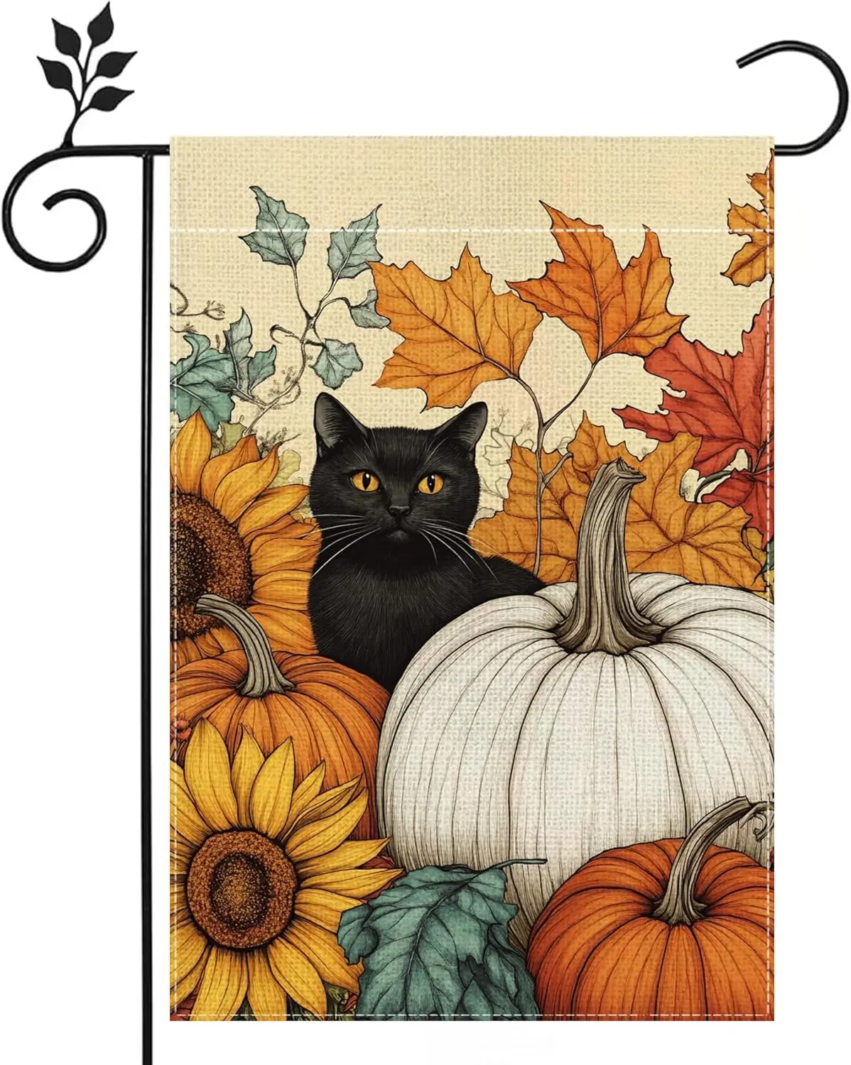 Fall Cat Pumpkin Garden Flag for Outside 12x18 Inch Double Sided Burlap Autumn Thanksgiving Maple Leaf Sunflower Flowers Far zzo