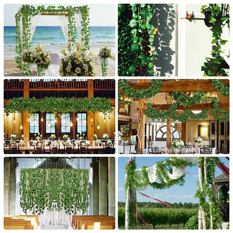 2.3m Silk Leaves Fake Creeper Green Leaf Ivy Vine 1/2/3m LED String Lights Decor For Wedding Party Hanging Garland Home Garden