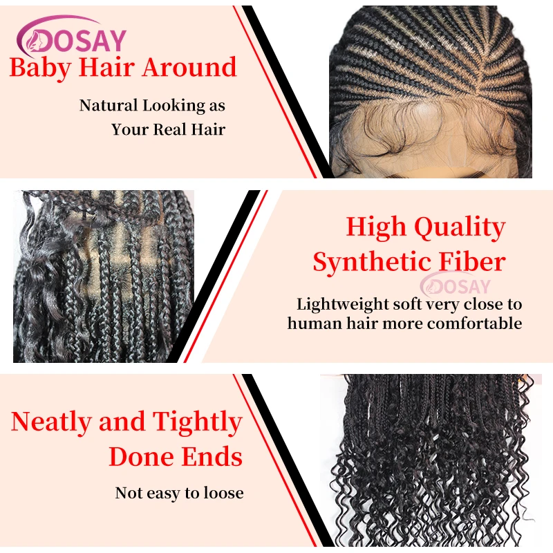 36" Synthetic Full Lace Hair Curly End Wigs Boho Braided Wigs Wear go Glueless Afric Cornrow Braiding Lace Wigs For Black Woman