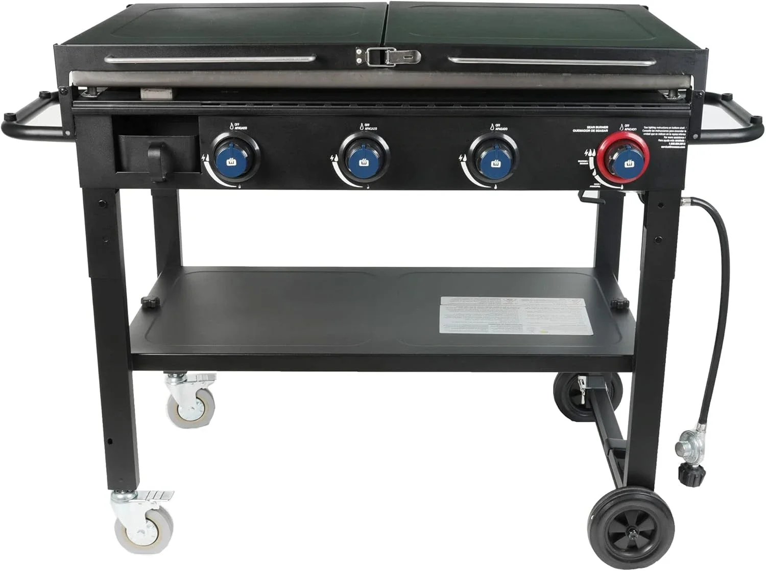 37 Inch Outdoor Steel 4 Burner Propane Gas Grill Griddle with Wheels and Top Cover Lid Folding Shelves