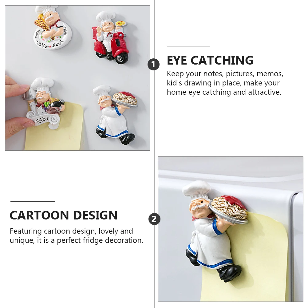 

4Pcs Fridge Magnet Cartoon Refrigerator Sticker Set Magnetic PP Refrigerator Magnets Kitchen Decoration for Home Office