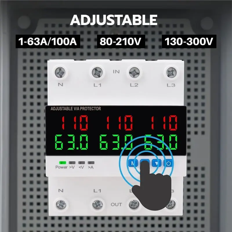 A25I-For Home RV Solar Systems Compatible Three-Phase Adjustable Circuit Breaker 63A Smart Over And Under Voltage Protector