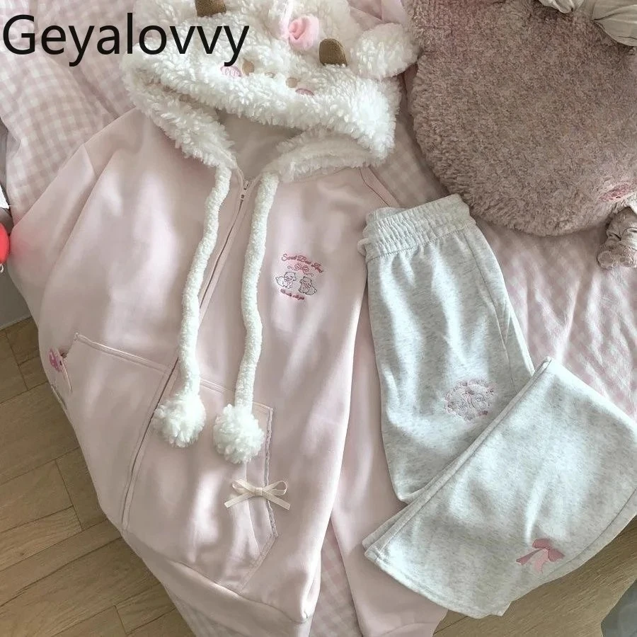 

Милый пушистый кардиган в американском стиле ретро, толстовка с капюшоном для женщин, осень-зима, свободное розовое милое пальто из овечьей шерсти в студенческом стиле