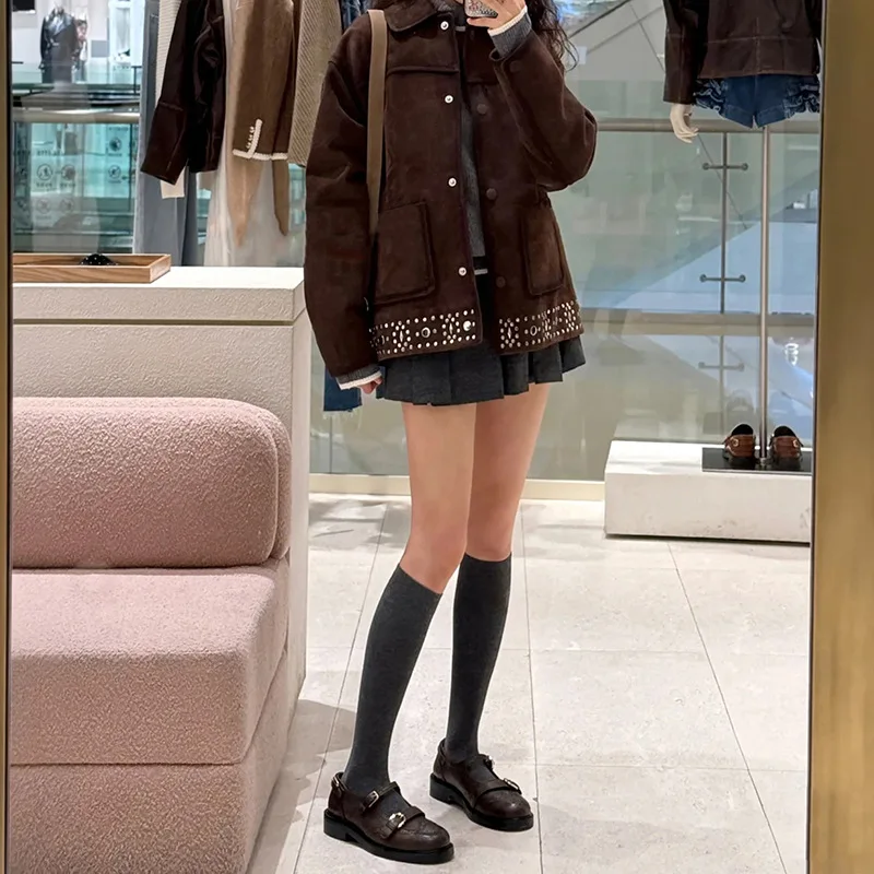 【هدية مجانية】2025 سترة كلاسيكية لخريف وشتاء فرنسية-إيطالية مرصعة بكتف منسدل فضفاضة من جلد الغزال #4