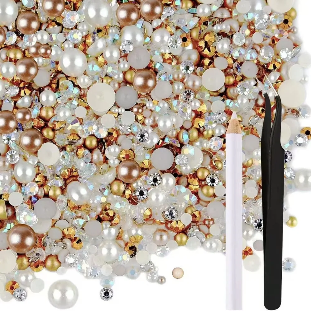 Set 30G Mermaid Pearl Beads Mixed Size Flat Back AB Pearl Resin Half Round Circular Pearls for Nail Art Makeup and Craft Jewelry