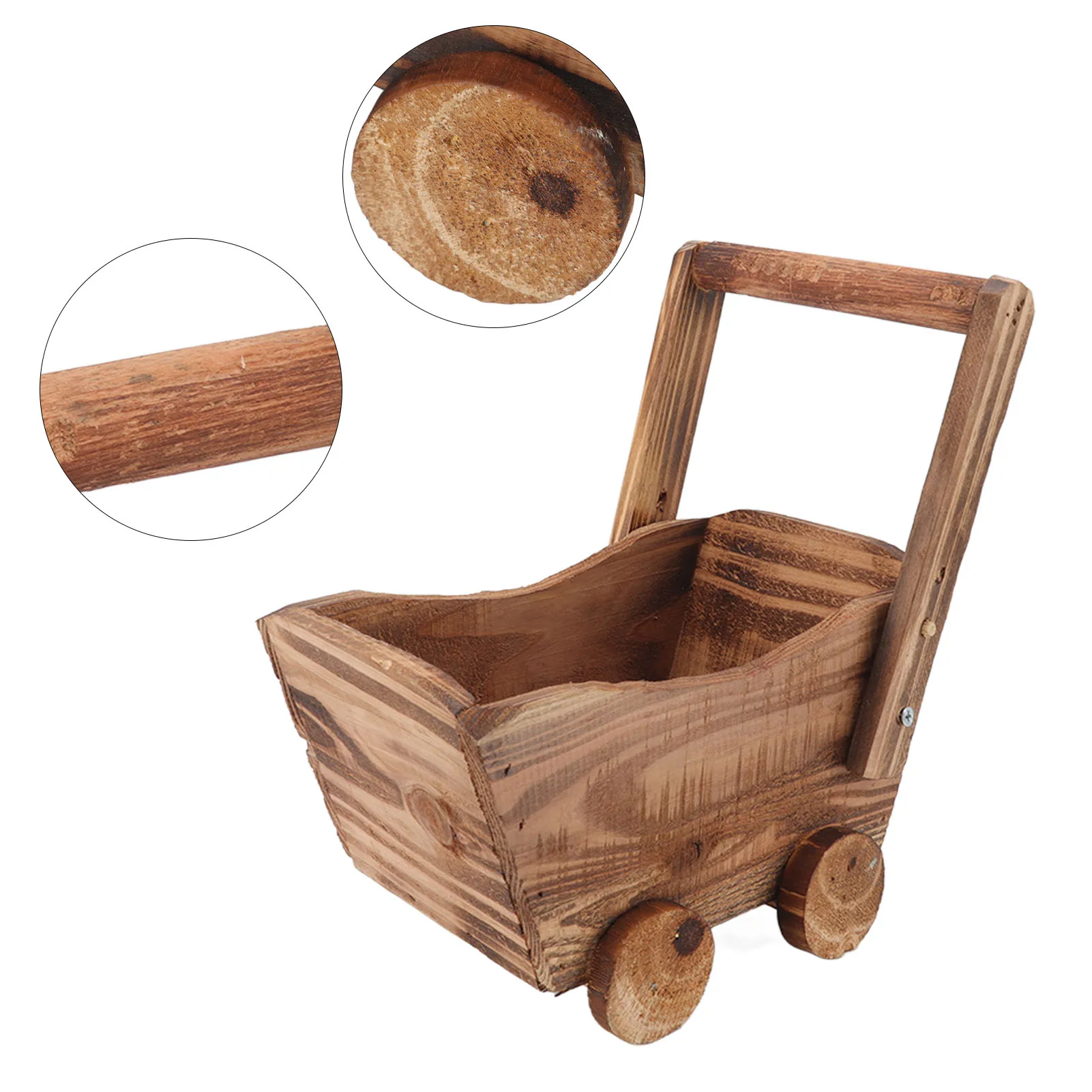 Flower Pot Wooden Cart Sturdy Durable Wooden Wheelbarrow Design Multifunction Indoor Plant Stand for Succulent Flower