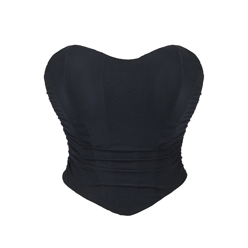 Pleated Crop Top Women Off Shoulder Corset Female Backless Sleeveless Tube Tops Sexy Chic Camis