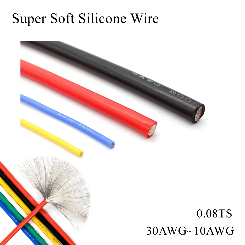 

5m/lot Super Soft Silicone Rubber Cable High Temperature Heat Resistant Tinned Copper Electronic Wire DIY LED Lamp Model Line
