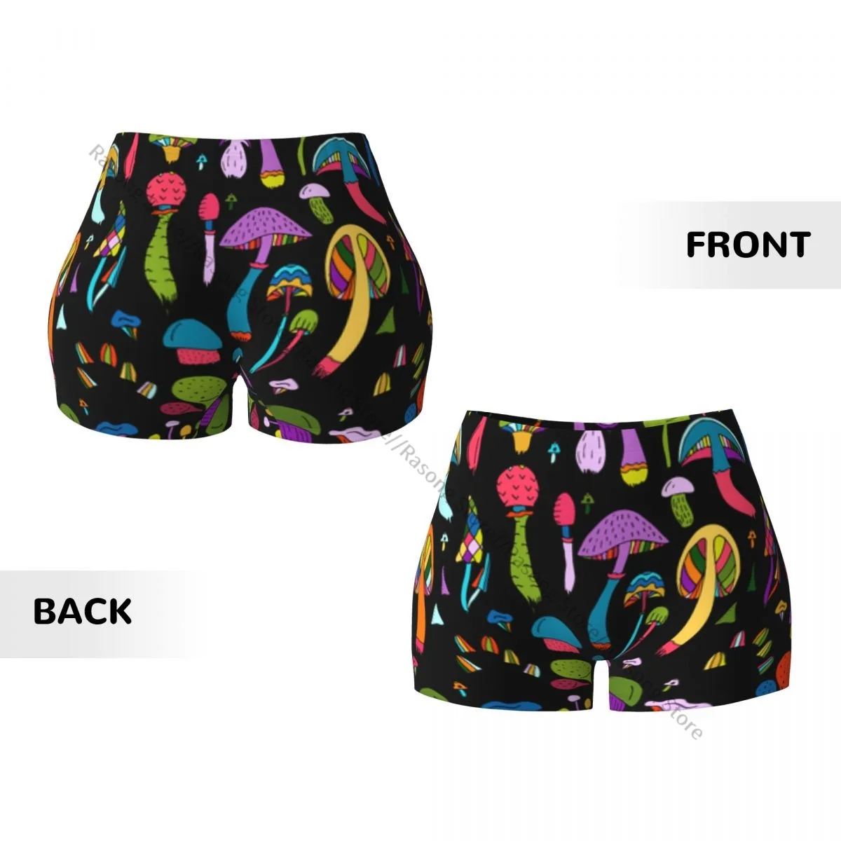 Shorts de ioga de elastano para mulheres com padrão de cogumelos e shorts de treino