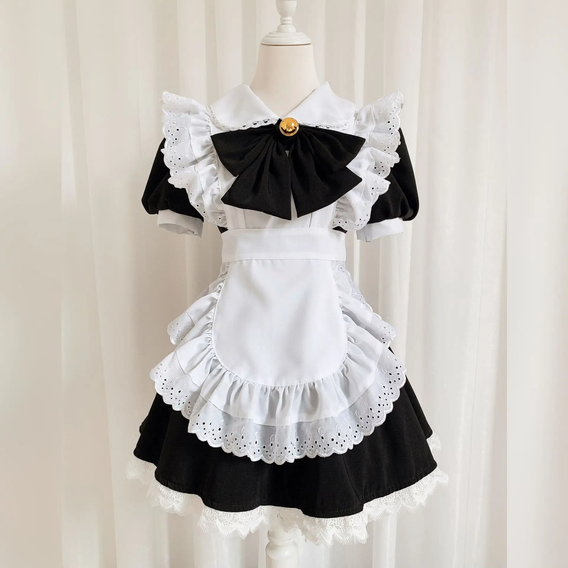 Vestido japonês preto e branco para meninas, saia macia da princesa do anime, coswear grande bainha, conjunto uniforme marinheiro