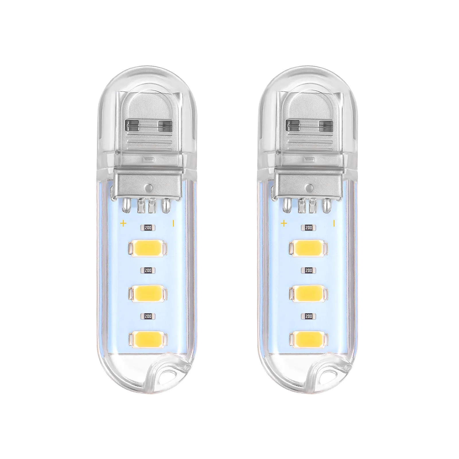 2Pcs LED Night Light Mini Portable USB Lamp Saving Design for Reading Outdoor Camping Keychain Book Light