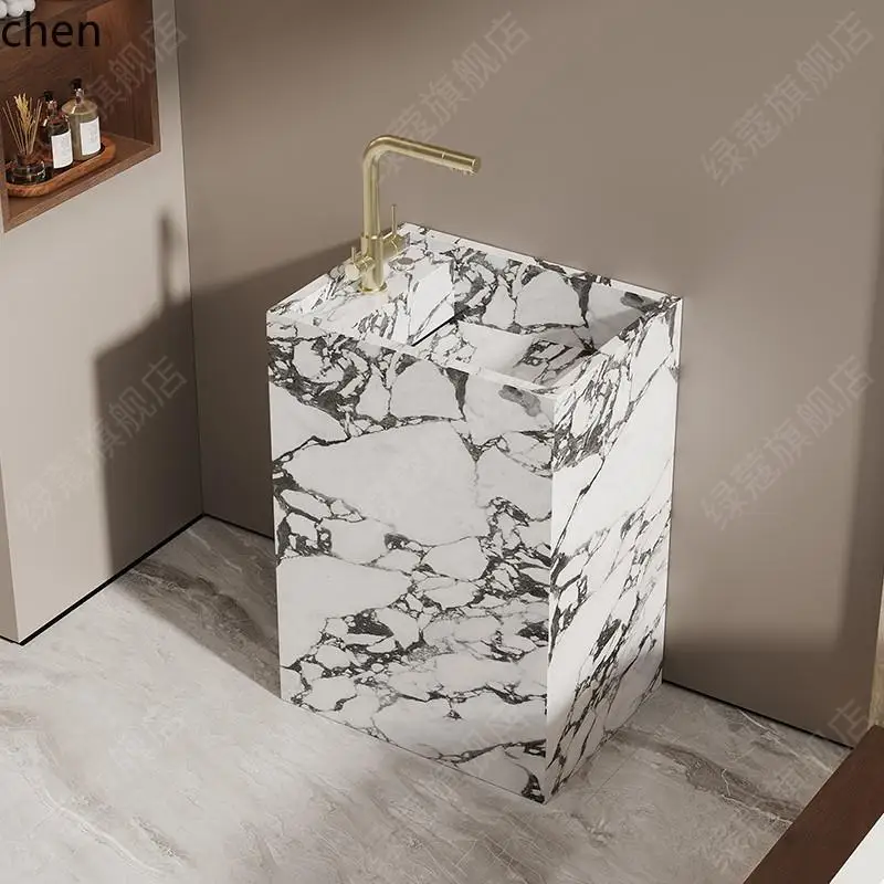 

HTT rock slab column basin travertine integrated basin floor-to-ceiling hotel villa bathroom wash basin washstand
