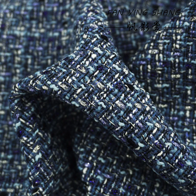 

Весна-зима 2025 г., твидовая ткань с синим блеском для пальто Telas Costura Tissus Couture ткань, швейный стуф Tecido Africa