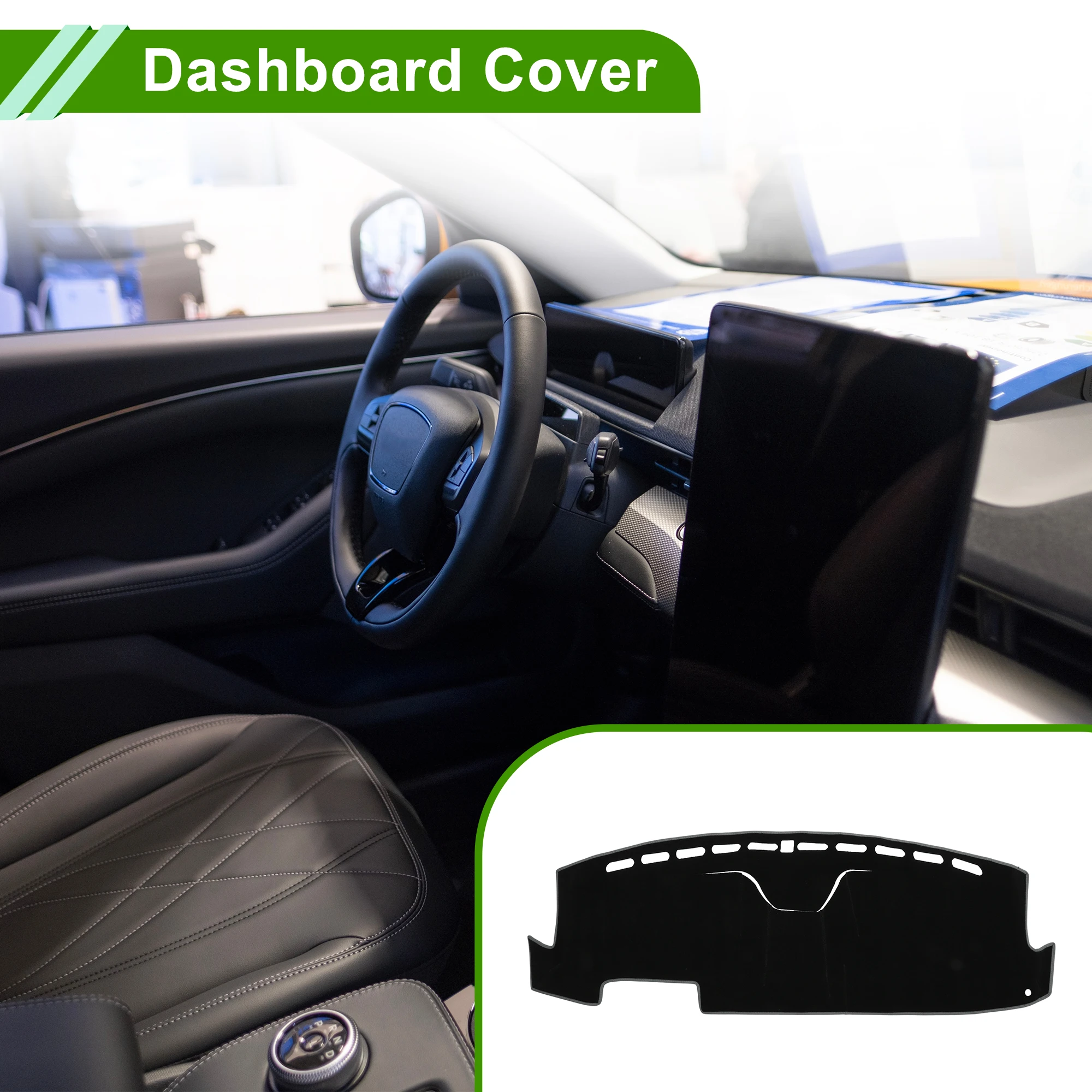 UXCELL Dash Cover for Ford for Mustang Mach E 21-24 Polyester Black with Gray Edge 1Pc