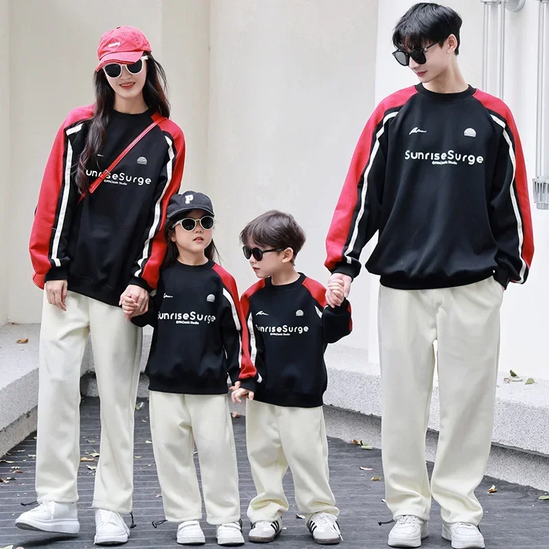 

Parent-child Matching Sweatshirts Set Family Tops and Pants Two Piece Outfit Korean Style Mother Father and Daughter Son Clothes