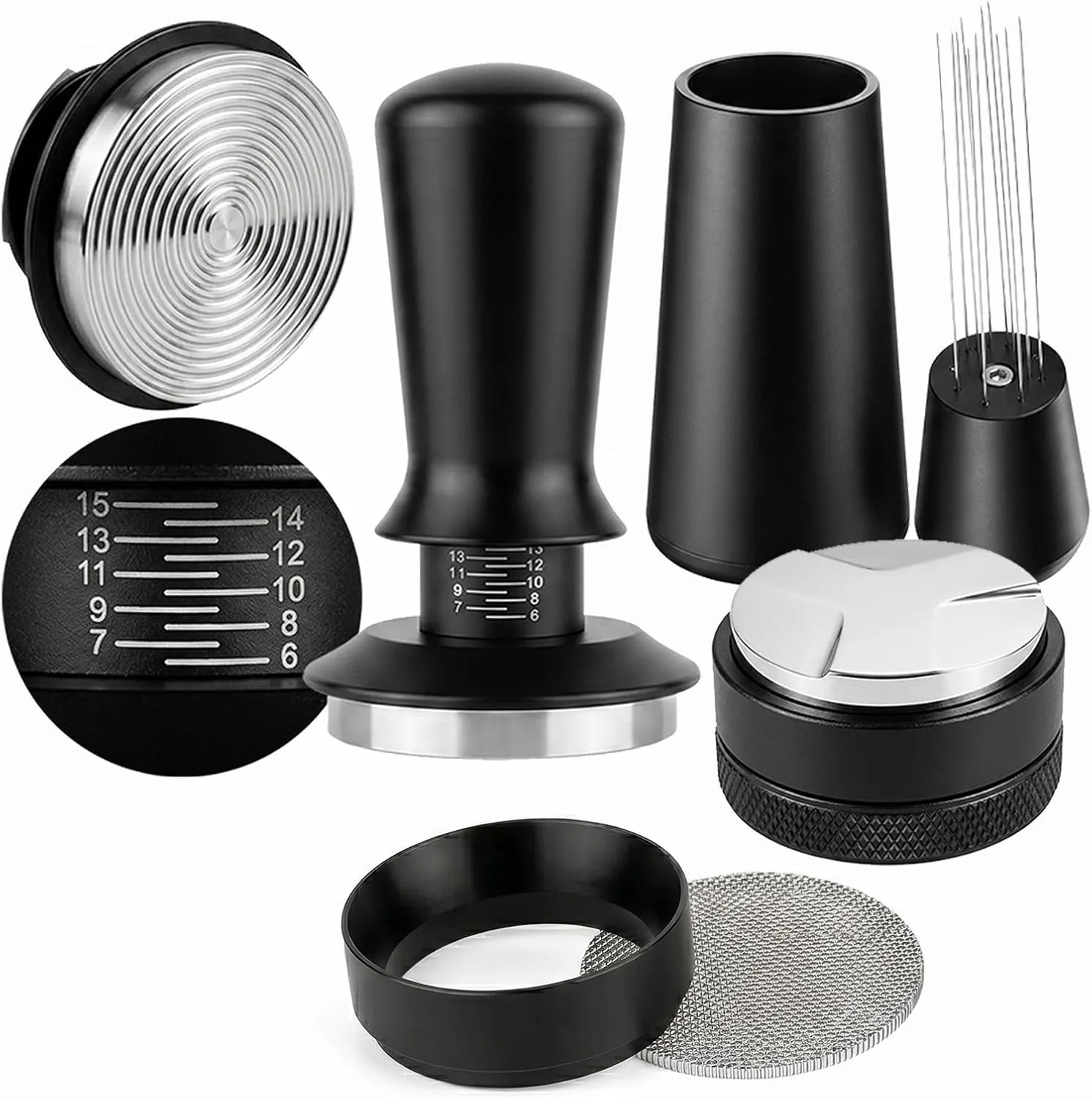 Kit de Accesorios para Café Espresso de 51mm, 5 Piezas: Tamper, Herramienta WDT, Distribuidor, Filtro de Café, Embudo Dosificador, Compatible con Máquinas de Café de 51mm