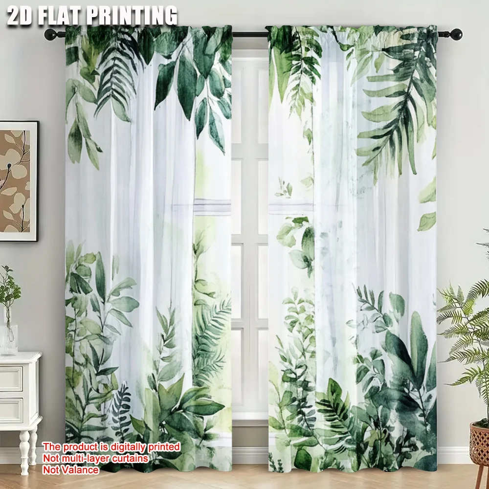 2pcs, Curtains&Drapes 2D print Green Leaf Versatile Polyester Fabric (without rod) Stuff Clearance for Various Rooms,