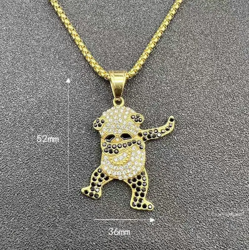 American West Coast Hip Hop HIPHOP Pendant Stainless Steel Gold Plated Rhinestone Hip-hop Panda Pendant