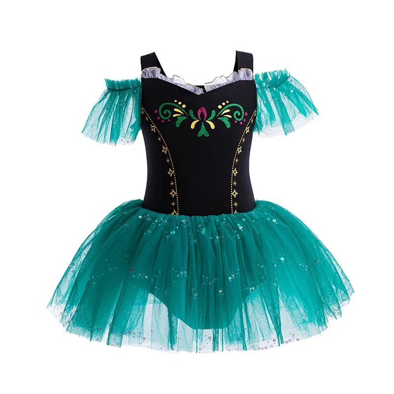 Mädchen grün schwarz Puff ärmel Mesh Kleid Kinder lustiges Kostüm für Urlaub Ballett Leistung Halloween Cosplay Dressing – Detail 1