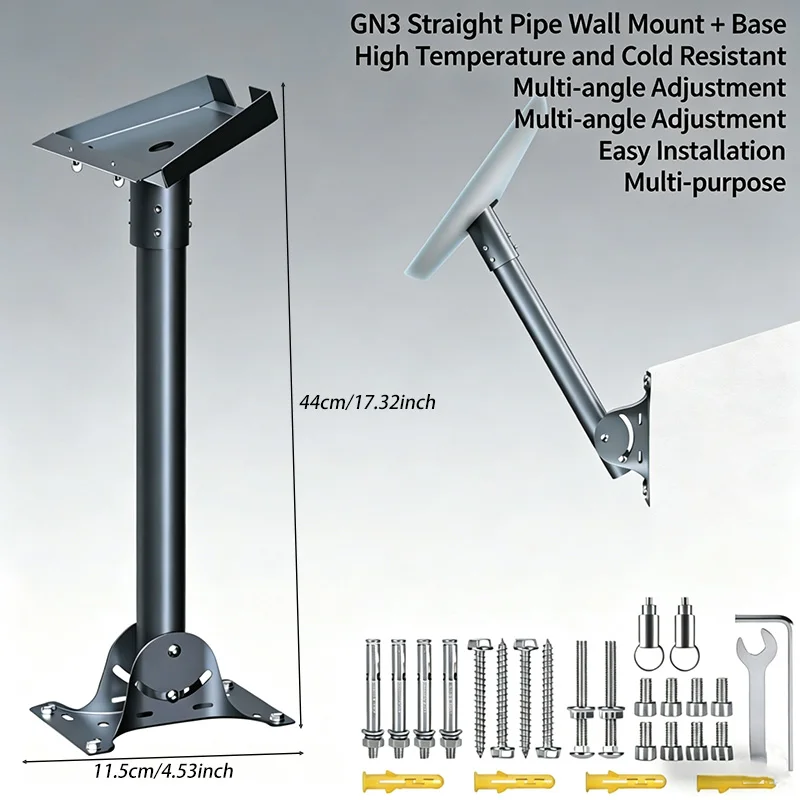 Starlink Gen3 Roof Straight Pipe Bend Wall Fixing Bracket with Base for Outdoor Roof Wall Mounted Installation