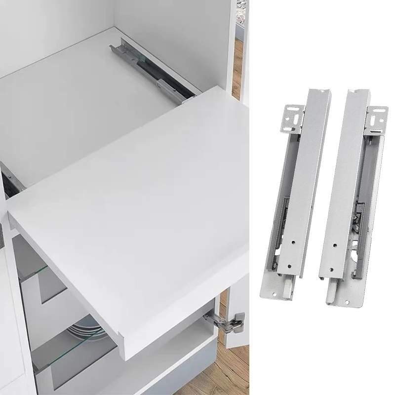 Sliding Push to Open Guides Kitchen Cabinet 3 Fold Concealed Slide Rail Under Mount Telescopic Damper Soft Close Drawer Channel