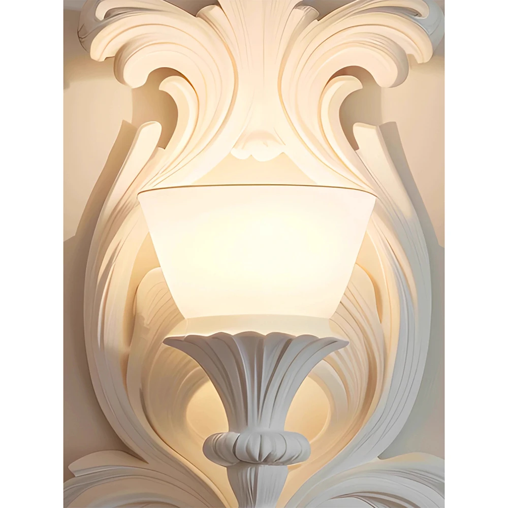 French retro wall lamp Nordic light luxury carved wall lights fixture bedroom bedside lamps living room decor lighting