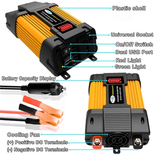 Imagen 2 del producto Inversor de corriente portátil de 4000W/6000W CC de 12V a CA 110V/220V Convertidor de cargador automático con pantalla LED - Uso de camping para automóvil/hogar RV