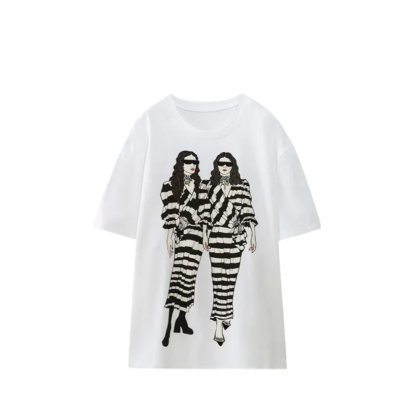 

Spring 2023 Faion Trend Girl's Printed T-irt round Ne ort Sve Commute Sle Creative Cartoon Design Women's Top