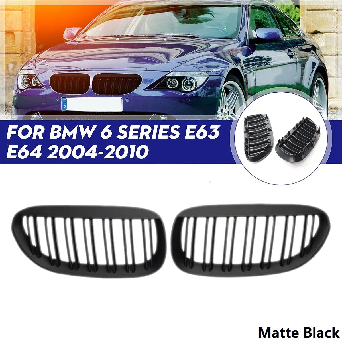 Matte Black Kidney Grill Dual Slat for BMW E63 E64 650I 650Ci 645Ci M6 2DR Coupe 2004-2010 51137008915 51137008916