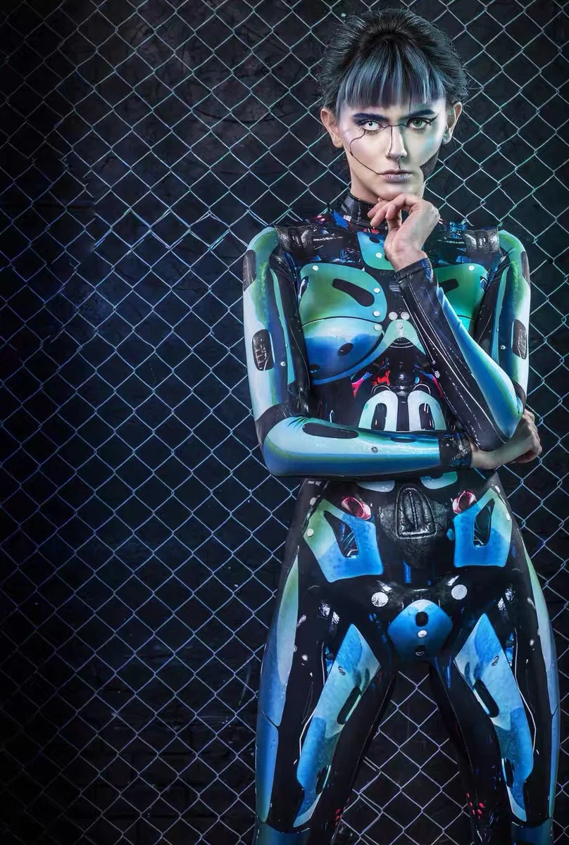 

Sci-Fi Robot Printed 3D Long Sve Space Suit One-Piece Suit for Bar Parties DS Dance Ts Performances Women's Faionable...